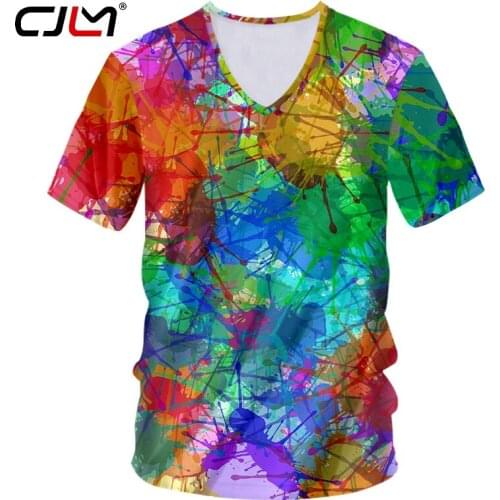 CJLM New Mens Shirts Casual Colorful Ink V-neck Tshirt Dropshipping Summer China 3D T-Shirt Suppliers Wholesale