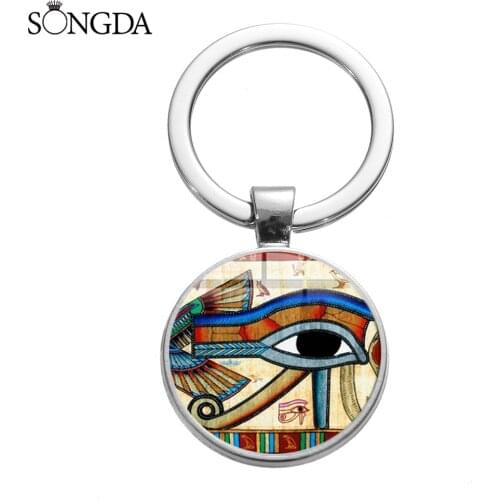 Ancient Egyptian Horus Eye Keychain Classic Egypt Rune Evil Eye Art Printed Glass Cabochon Key Chain Talisman for Men Women