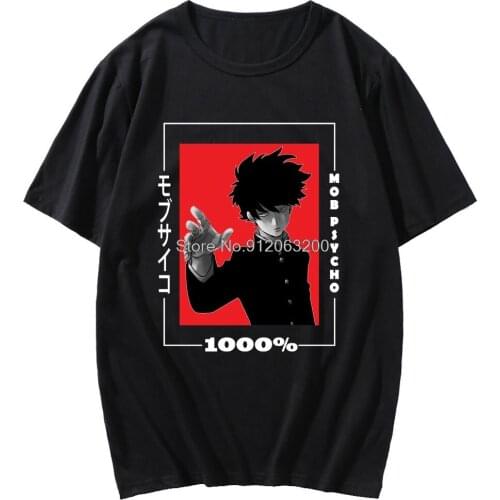 Japanese Anime Mob Psycho Fashion Short Sleeve Kawaii Kageyama Shigeo Print Tshirt Unisex Oversized Hip-hop Style T-shirt