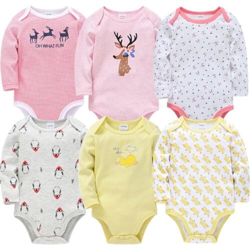 2021 Unisex Baby Rompers 3/6 Pcs Full Sleeve Cotton Jumpsuit Cute Print Newborn O-neck Toddler Clothing