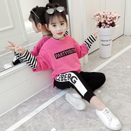 Classic Striped Baby Girl Clothing Set Spring 2Pcs Patchwork Sweatshirts+Letter Pants Girls Clothes Sets Casual Kids Suits