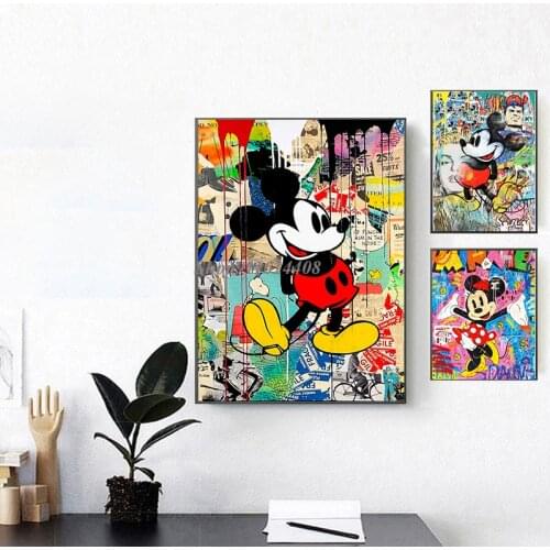 Colorful Anime Vintage Mickey Mouse Wall Art Canvas Painting Cartoon Posters and Prints Room Decor Pictures for Home Decoration