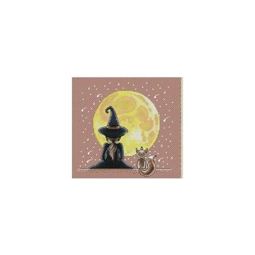 Top SELLING Little witch under the moon cross stitch kit people design cotton thread 14ct linen flaxen canvas embroidery