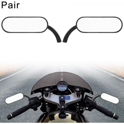 Motoforti 1 Pair Universal Motorcycle Side Rearview Mirror Oval Shape Mirrors for Handlebar Mount Black