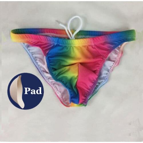 Push Up Mens Thong Swimwear Colorful Rainbow Mens Swim Briefs Sexy Gay Swimming Trunks Beach Shorts Bikini Swimsuit Bathing Suit