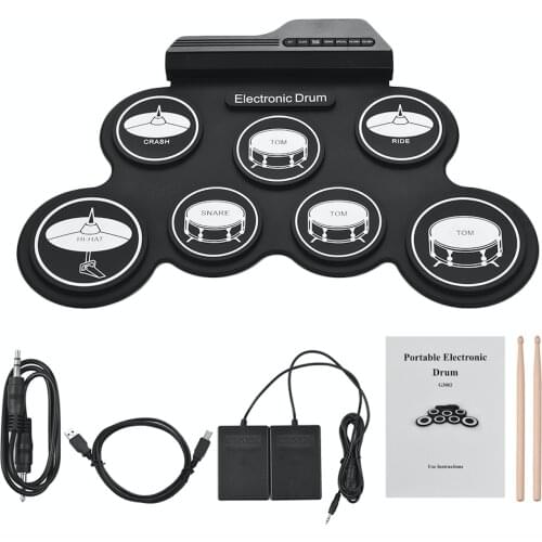 Electronic Drum Set with Sticks and 7 Pads Digital Drum Kit Can Roll Up