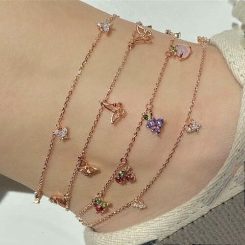 4 Pcs/Set Cute Crystal Apple Cherry Grape Fruits Anklets Set Fashion Butterfly Anklets for Women Trendy Foot Chain Jewelry Gifts