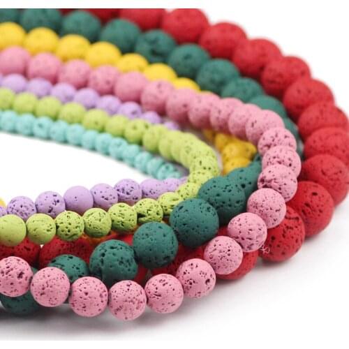 Natural Stone 4/6/8/10/12MM Mixing colors Volcanic Lava Rubber Paint Spacer Round Loose Beads For DIY Jewelry Making Bracelets