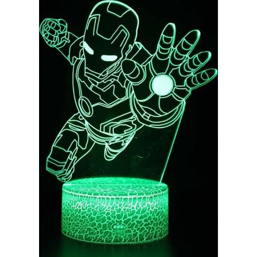 New Acrylic 3D Illusion LED Lamp USB Colourful NightLight Marvel Avengers Iron Man Figure Model Fun Toys for Kids Christmas Gift