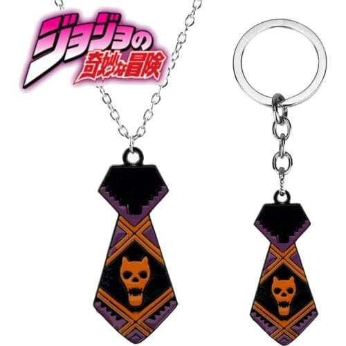 NEW Tie Shape Pendant Necklace Cartoon JOJOs Bizarre Adventure Theme Necklace Tie Feature Skull Design Drop Choker Jewelry Gifts