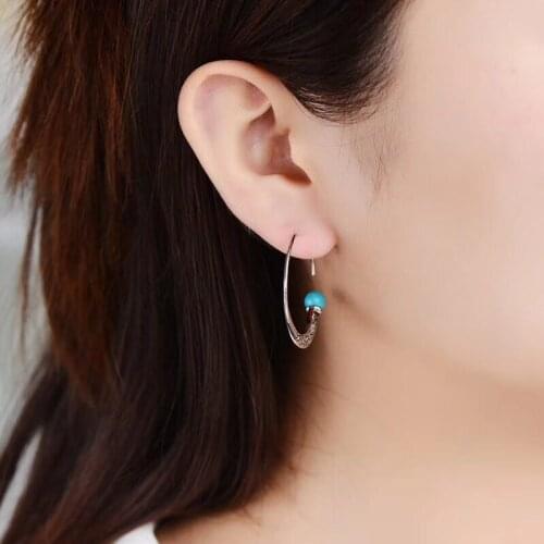 New vintage 925 silver earrings turquoise court design Thai silver earrings jewelry gifts for women