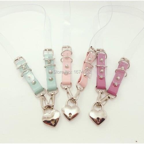 Cosplay Punk Handmade Transparent Vinyl Leather Collar Halter Choker Necklace with Key Lock Body Harness Belt Straps