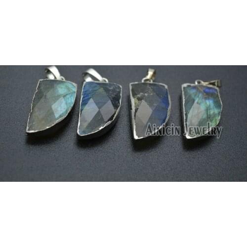 1pc Natural Labradorite Faceted Bullet Shape Arrow Head Pendant Horn Necklace Gold Plating Jewelry For Man Women Jewelry