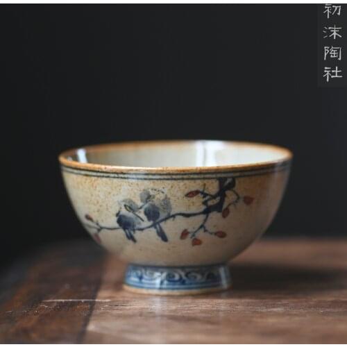 Early foam hand under the glaze the jingdezhen blue and white clay flower sample tea cup pure manual kung fu tea cups