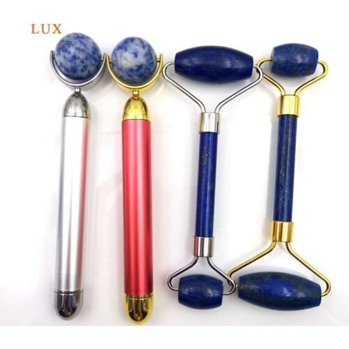 Natural Jade Sodalite Dual Heads Facial Massage Roller Face Neck Massager Dark Circles Puffy Eyes Massage Relieve Fatigue Tools