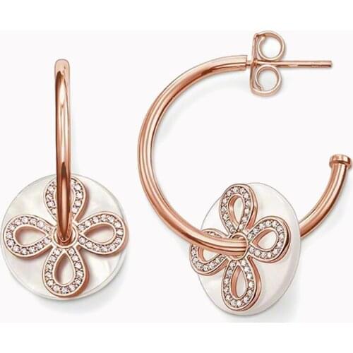 Rose Gold Color Shell Disc Chinese Knot Stud Earrings, Thomas Style Pave Love Knot Ear Stud Earings Jewelry Gift For Women