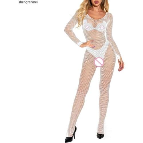 Shengrenmei Sexy Lingerie Womens Hollow Out Bodystockings Mesh Teddies One-piece Nightwear Lady Open Crotch Temptation Pajamas