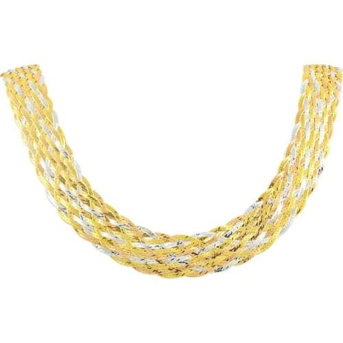 Silverlina Silver 3 Color 11 Rows Braid Chain Necklace