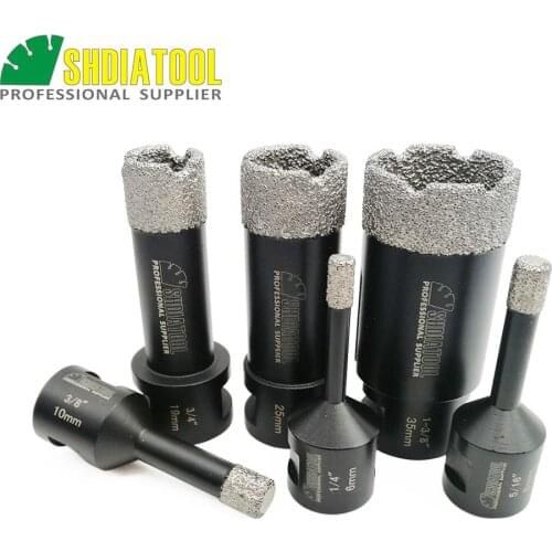 SHDIATOOL 6pcs/set 5/8-11 Thread Vacuum Brazed Diamond Dry Drilling Bits Dia 6mm+8mm+10mm+19mm+25mm+35mm Hole Saw Drillbit