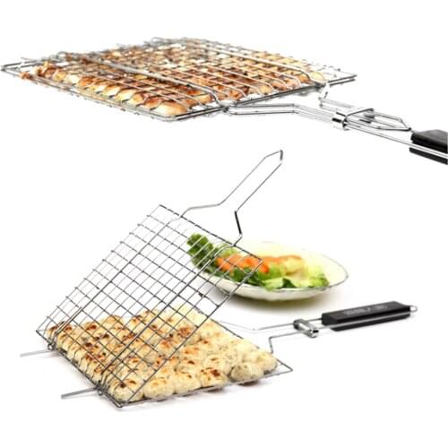 Outdoor BBQ Meat Grill Basket Clip Barbeque Stainless Steel Wire Tray Net