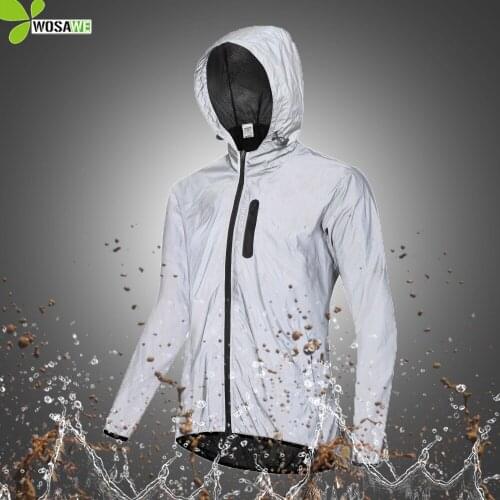 WOSAWE Windproof Reflective Cycling Jackets Waterproof MTB Bike Windbreaker for Night Sports Bicycle Long Jersey Coat Men