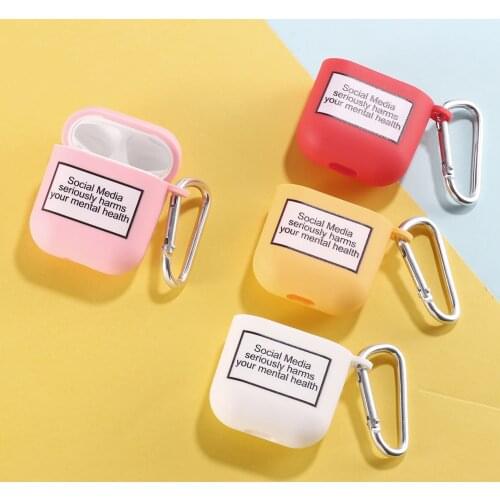 Social Media Warning Earphone Case For Apple iPhone Charging Box For AirPods Pro Soft Candy Color Carabiner Cover Accessories