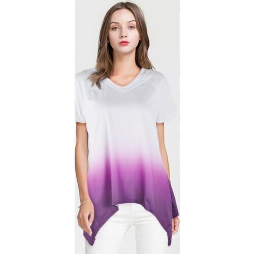 Plus Size Women Tshirt Short Sleeve Color Gradient Design Asymmetrical T-shirt Tees Tops