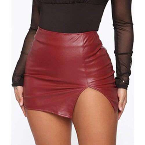 Women Ladies Pencil Skirt PU Leather Bodycon Wrap Skirt Fashion High Waisted Irregular Mini Skirt Vintage Stylish 2021