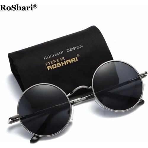 RoShari Vintage Steampunk polarized sunglasses women brand design men Round black frame black lens Sun glasses men gafas de sol