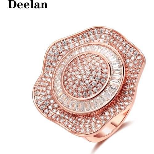 DeelanExquisite Muti-Color Flower CZ Ring for Women Big Irregular Crystal Finger Ring For Women Wedding Engagement