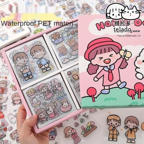 100PCS( WASH IN WATER) vintage cute christmas anime blackpink plastic kawaii waterproof stickers aesthetic korean stationery