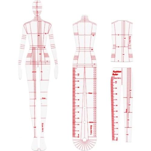 3/4/5pcs Clothes Chart Template Ruler Fashion Women Drawing Ruler Figure Sketch Female Model Rulers
