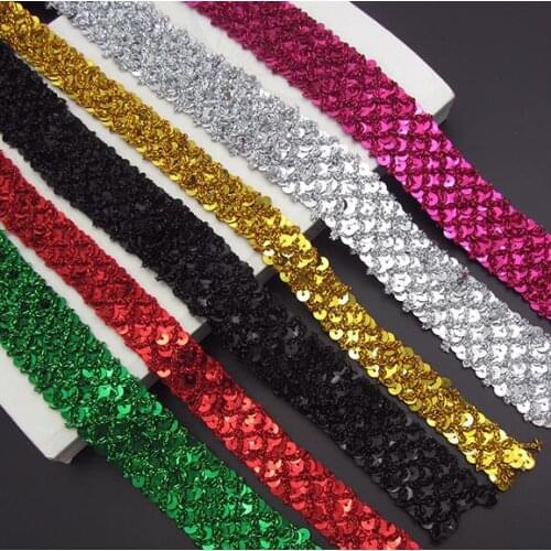 90Yards Beautiful Shiny Beading Sequins Lace Fabric Trim For Costume Stage Dancing Garments Ribbons Handcraft Dencoration