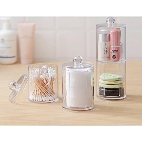 Acrylic Round Lipstick Container Cosmetic Makeup Cotton Pad Organizer Multifunctional Case Jewelry Storage Box Holder