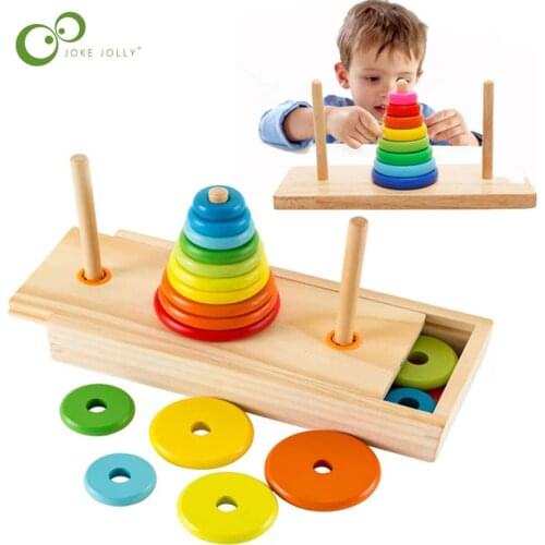 Hanoi Tower Kids Educational Toys Wooden Puzzle Stacking Tower Early Learning Classic Mathematical Puzzle Children Baby Toys ZXH