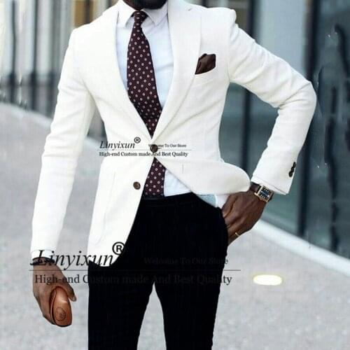 White Business Groom Tuxedos for Wedding Slim Fit Men Suits Male Fashion Blazers Bridegroom Wear 2 Piece Coat with Pants