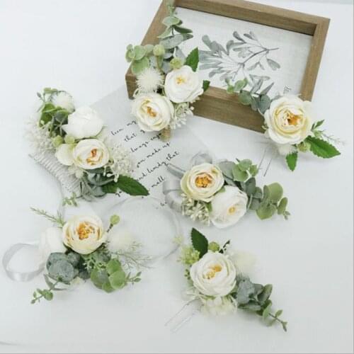 White Artificial Bridal Flowers Comb Grooms Boutonnieres Corsage Wedding Guest Pins Bracelet Demoiselle d honneur mariage
