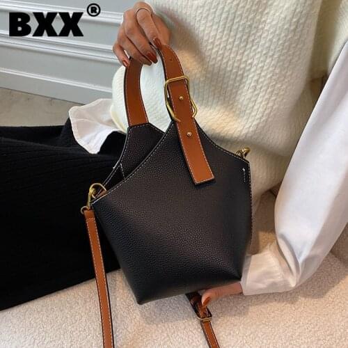 [BXX] Woman New Retro Handbag Bucket Bag PU Leather Personality All-match Crossbody Shoulder Bag Fashion Tide Autumn 2021 GF0456
