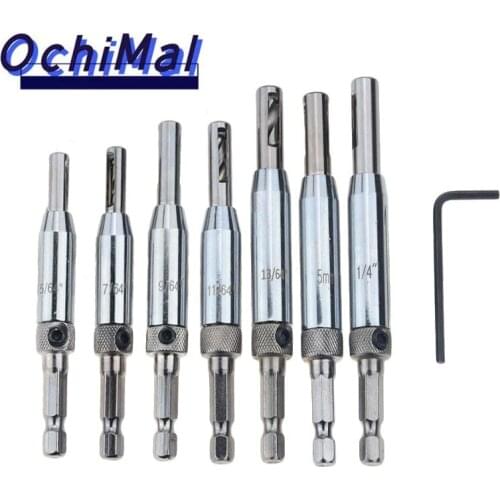 Center Drill Bit Doors Self Centering Hinge Tapper Core Drill Bit Set Hole Puncher Woodworking Tools 5/64"- 1/4" power tool