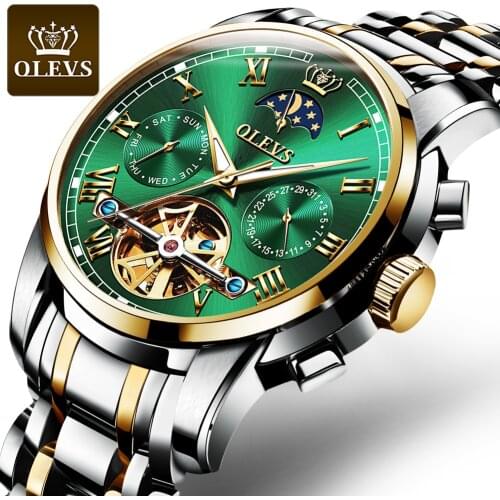 Top Brand Men Watch Automatic mechanical watch Dress Luxury moon light phaseTourbillon Wristwatch Gifts for Male