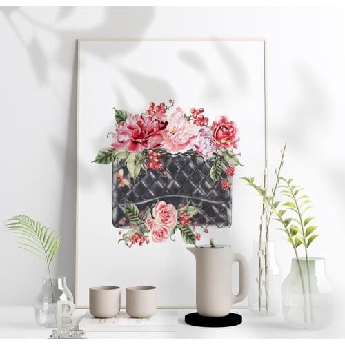 Flower Bag Fashion Flower Perfume Nordic Poster Girls Wall Art Canvas Painting Bag Leopard Print Beauty Salon Poster Room Decor