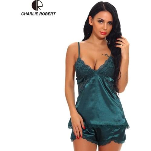 Homewear Sexy Silk Satin Womens Pajamas Lingerie Set Lace Pijama Mujer V-neck Nightgown Sleepwear Nightwear for Women