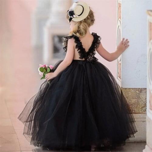 Elegant Black Flower Girl Dresses For Weddings Lace Ball Gown Tulle Sleeveless For Girls First Holy Communion Pageant Dresses