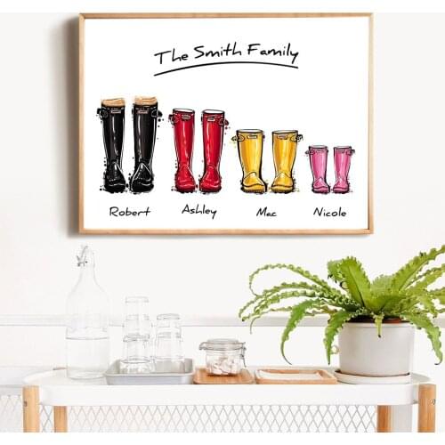 Custom Family Picture Gift Personalised Poster Wellies Wall Art Canvas Painting Wellington Boot Wall Pictures for Liveing Room