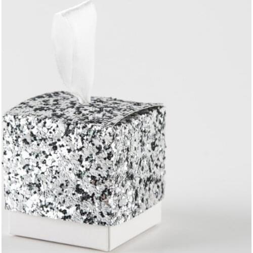 Individuality golden silver glitter candy box birthday party wedding papercard bling bling favor boxes with white ribbon 5X5cm