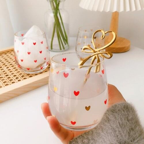 Ins Nordic Style Crystal Glass Coffee Cup Creative Spoon Summer Girl Fashion Drinking Glass Heat Resistant Milk Juice Cup