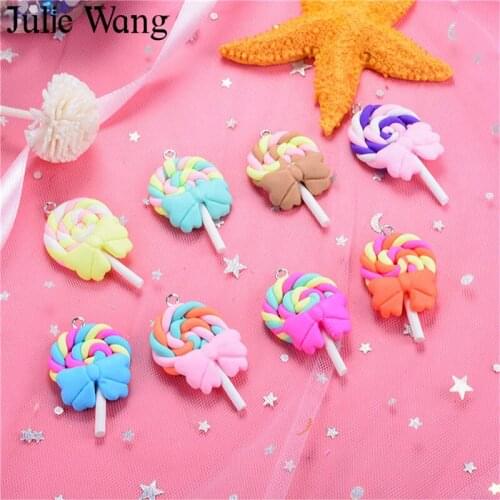 Julie Wang 10PCS Polymer Clay Lollipop Candy Handmade Crafts Charms Pendants Phone Decoration Findings Jewelry Making Accessory