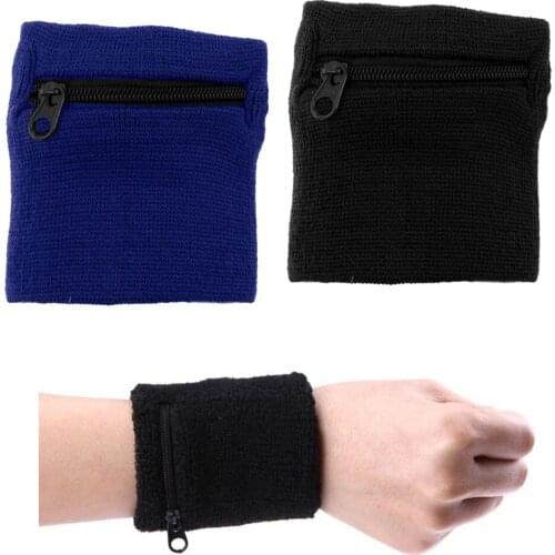 2 Pieces Adult Men Women Sports Wristband Sweatband Wrist Wallet with Zipper Pocket for Outdoor Activities