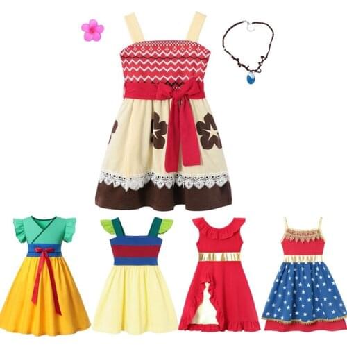 Summer Moana Princess Costume for Girl Elena of Avalor Mulan Wonder Casual Clothes Tunic Children Halloween Fancy Dress Up