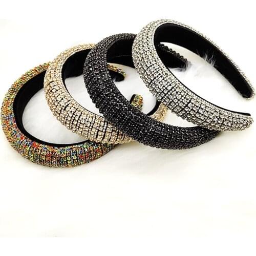 HotSale Fashion Luxury Baroque Crystal Hair Accessories For Women Padded Wedding Full Colored Rhinestone Headband